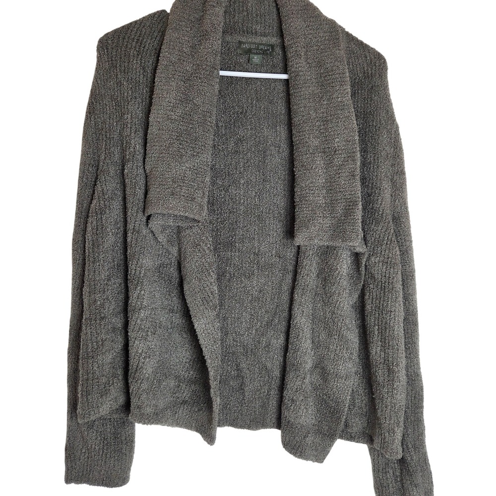 Barefoot‎ Dreams CozyChic Lite Cardigan Womens M Gray Open Front Shawl Collar